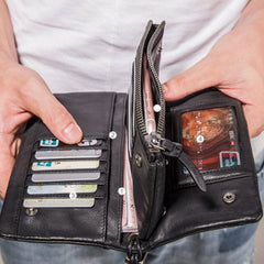 Handmade Mens Cool Long Leather Chain Wallet Cards Biker Trucker Wristlet Wallet - iwalletsmen