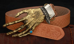 Handmade Genuine Custom God's Hand Cool Leather Mens Leather Men Beige Belt for Men