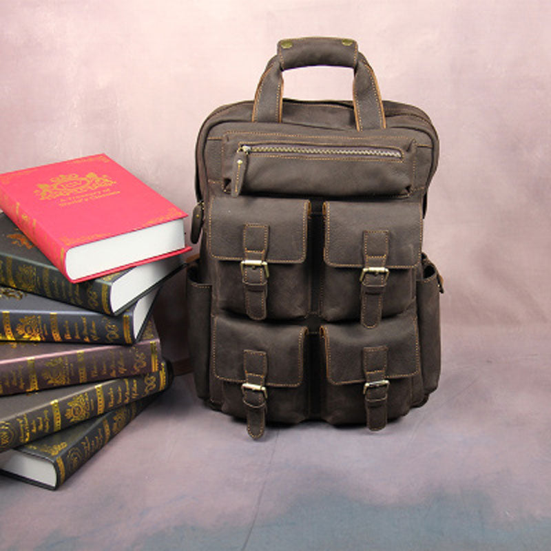 Vintage Mens Leather Large Laptop Backpack Travel Backpack Leather School Backpacks for Men - iwalletsmen
