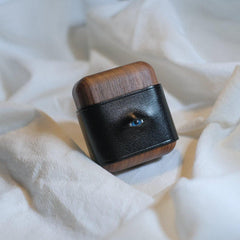Handmade Coffee Leather Wood AirPods 1,2 Case with Eye Custom Leather AirPods 1,2 Case Airpod Case Cover - iwalletsmen
