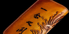 Handmade Leather Mens Clutch Wallet Cool Buddha&Demon Tooled Wallet Long Zipper Wallets for Men