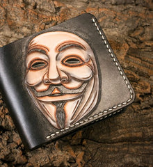 Handmade Leather V for Vendetta Tooled Mens billfold Wallet Cool Leather Wallet Slim Wallet for Men