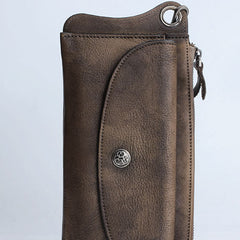 Handmade Mens Cool Long Leather Chain Wallet Cards Biker Trucker Wristlet Wallet - iwalletsmen