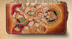 Handmade Leather Ganesha Mens Chain Biker Wallet Cool Leather Wallet With Chain Wallets for Men