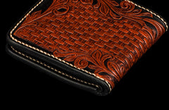 Handmade Leather Eagle Tooled Mens billfold Wallet Cool Leather Wallet Slim Wallet for Men