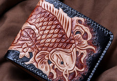 Handmade Leather Carp Tooled Mens billfold Wallet Cool Leather Wallet Slim Wallet for Men