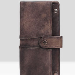 Handmade Leather Mens Cool Long Leather Wallet Wristlet Clutch Wallet for Men