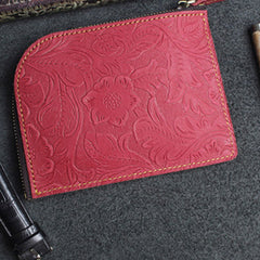 Handmade Leather Floral Mens Front Pocket Wallet Cool Slim Leather Wallet Men billfold Wallets Bifold for Men