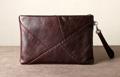 Genuine Leather Mens Clutch Cool Slim Wallet Zipper Clutch Wristlet Bag Wallet for Men Women