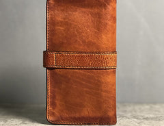 Handmade Genuine Leather Mens Cool Long Leather Wallet Biker Wallet Zipper Clutch Wristlet Wallet for Men