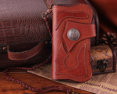 Handmade Genuine Leather Mens Cool Biker Chain Wallet Long Leather Wallet Clutch Wristlet Wallet for Men