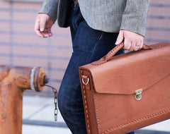 Handmade Leather Mens Cool Messenger Bag Briefcase Work Bag Business Bag for men