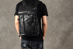 Genuine Leather Mens Cool Backpack Sling Bag Large Black Travel Bag Hiking Bag for men