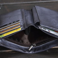 Handmade Mens Cool billfold Leather Wallet Men Small Zipper Wallets Bifold for Men