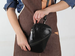 Handmade Genuine Leather Mens Cool Chest Bag Sling Bag Crossbody Bag Travel Bag Hiking Bag for men