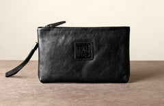 Genuine Leather Mens Clutch Cool Slim Wallet Zipper Clutch Wristlet Bag Wallet for Men Women