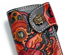 Handmade Leather Monster Mens Chain Biker Wallet Cool Leather Wallet Long Phone Wallets for Men