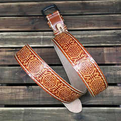 Cool Handmade Embossed Brown Tooled Leather Mens Belt Dark Brown Leather Belts for Men - iwalletsmen