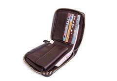 Genuine Leather Mens Cool billfold Leather Wallet Men Small Zipper Wallets Bifold for Men - iwalletsmen