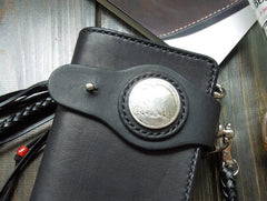 Handmade Leather Biker Wallet Mens Cool billfold Chain Wallet Trucker Wallet with Chain