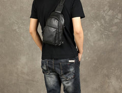 Genuine Leather Mens Cool Chest Bag Sling Bag Crossbody Bag Travel Bag Hiking Bag for men
