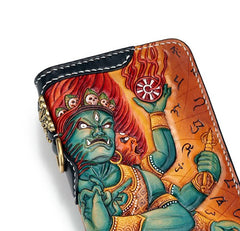 Handmade Leather Tooled Ucchusma Mens Chain Biker Wallet Cool Leather Wallet Zipper Long Phone Wallets for Men