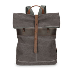 Cool Waxed Canvas Gray Leather Mens Backpack Canvas Travel Backpack Canvas School Backpack for Men - iwalletsmen