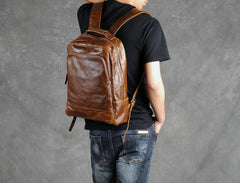 Genuine Leather Mens Cool Backpack Sling Bag Large Black Travel Bag Hiking Bag for men