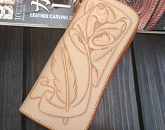 Handmade Leather Biker Wallet Tooled Floral Mens Cool Chain Wallet Trucker Wallet with Chain