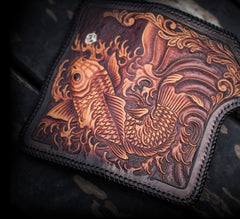 Handmade Leather Carp Mens Chain Biker Wallet Cool Leather Wallet With Chain Wallets for Men