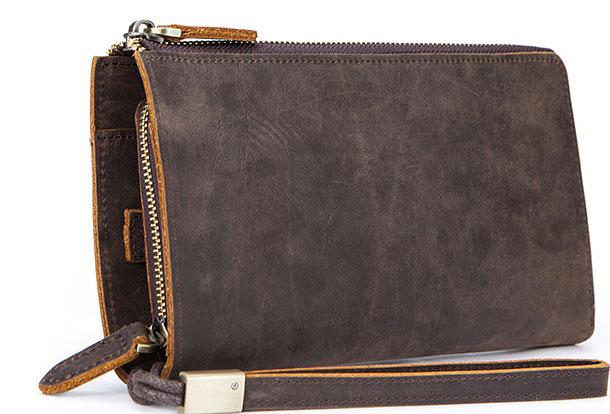 Vintage Cool Leather Mens Long Wallet Zipper Bifold Wallet Clutch Wallet For Men - iwalletsmen
