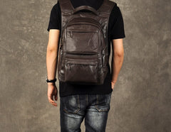 Genuine Leather Mens Cool Backpack Sling Bag Large Black Travel Bag Hiking Bag for men