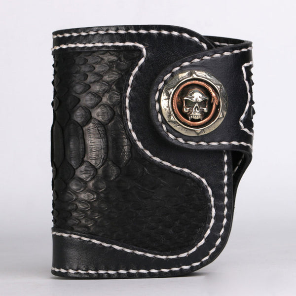 Handmade Leather billfold Mens Chain Biker Wallet Cool Boa Skin Wallet With Chain Wallets for Men