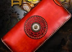 Handmade Leather Mens Tibetan Chain Biker Wallet Cool Leather Wallet Long Clutch Wallets for Men