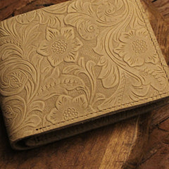 Handmade Leather Floral Mens Cool Slim Leather Wallet Men billfold Wallets Bifold for Men