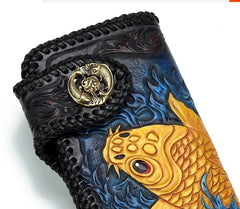 Handmade Leather Carp Mens Chain Biker Wallet Cool Leather Wallet With Chain Wallets for Men
