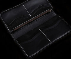 Handmade Leather Mens Cool Black Obsidian Chain Wallet Biker Trucker Wallet with Chain