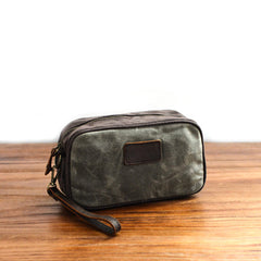Mens Khaki Waxed Canvas Dopp Kit Mini Messenger Bag Canvas Toiletry Bag for Men - iwalletsmen