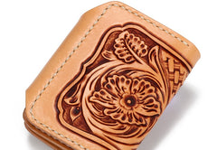 Handmade Leather Mens Cool Tooled Floral billfold Wallet Card Holder Card Wallets for Men