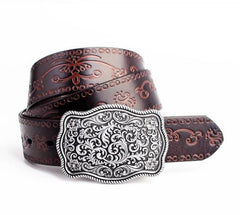 Handmade Genuine Leather Punk Rock Floral Mens Cool Men Biker Trucker Leather Belt