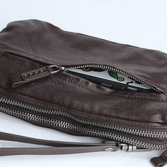 Handmade Leather Mens Cool Long Leather Wallet Zipper Clutch Wristlet Wallet for Men