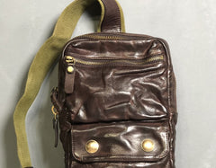 Genuine Leather Mens Cool Chest Bag Sling Bag Crossbody Bag Travel Bag Hiking Bag for men