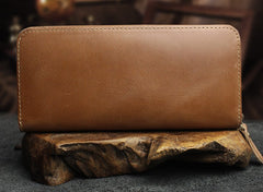 Handmade Leather Mens Cool Zipper Phone Travel Long Wallet Card Holder Card Slim Clutch Wallets for Men