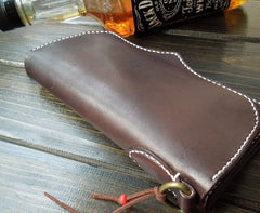 Handmade Leather Mens Clutch Wallet Cool Wallet Long Wallets Biker Chain Wallet for Men