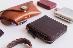 Genuine Leather Mens Cool billfold Leather Wallet Men Small Zipper Wallets Bifold for Men - iwalletsmen
