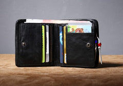 Genuine Leather Mens Cool billfold Leather Wallet Men Small Wallets Bifold for Men