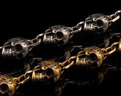 Silver Brass Stainless Steel Biker Trucker Skull Heavy Gothic Skulls Mens Bracelet Biker Jewelry