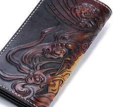 Handmade Leather Buddha&Demon Mens Chain Biker Wallet Cool Leather Wallet With Chain Wallets for Men