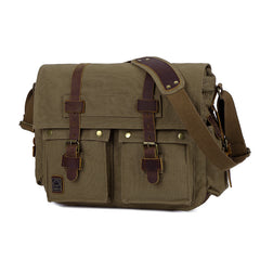 Canvas Leather Women Mens Blue 15'' Messenger Bag Khaki Side Bag Brown Shoulder Bag For Men - iwalletsmen