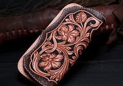 Handmade Leather Mens Tooled Floral Clutch Wallet Cool Wallet Long Wallets for Men Women